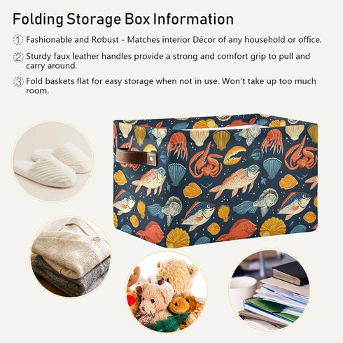 CWUPZAY 1 Pack Fish with Salmon Storage Basket Canvas Fabric Collapsible Storage Bins Box Organizer Waterproof for Home