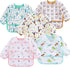 PandaEar 5 Pack Long Sleeve Bibs, Waterproof Full Bib with Sleeves for Babies 6-24 Months