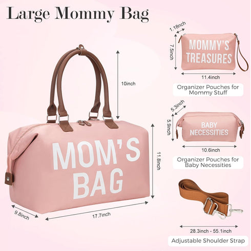 Mommy 2 printe Diaper Bag Tote for Girls with Organizer Pouches, Large Capacity Mom's Bag for Hospital and Weekender