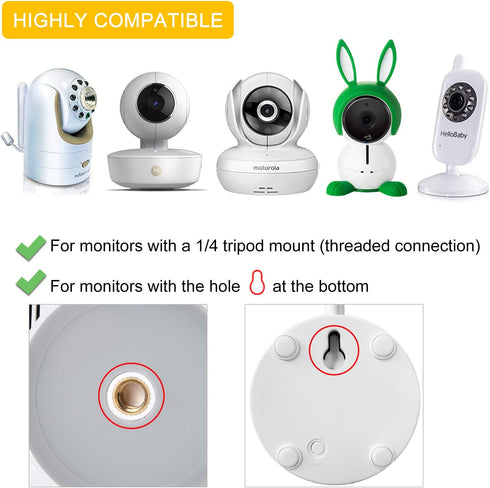 Flexible Baby Monitor Clip Camera Mount Compatible with Infant Optics DXR-8, Long Gooseneck Arm for Crib