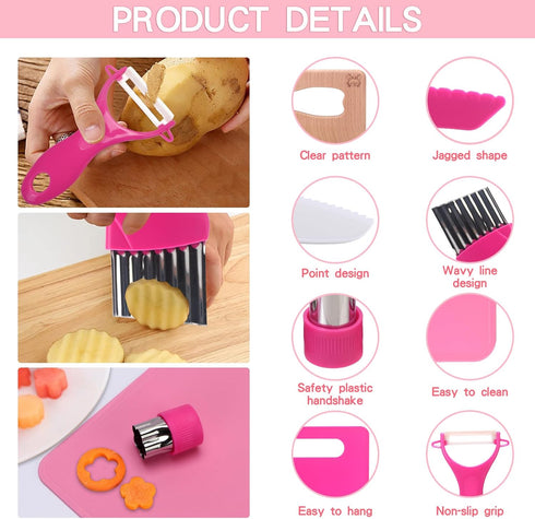 13 Pieces Montessori Kitchen Tools for Toddlers, Safe Knives Set for Real Cooking with Cutting Board