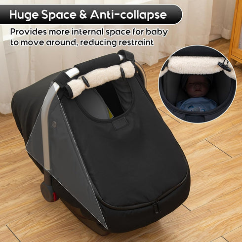 Winter Baby Car Seat Cover, Infant Car Seat Cover with Thickened Fleece Lined, Warm Carseat Covers with Side Breathable