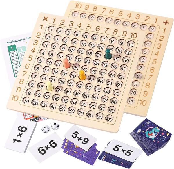 2 in 1 Math Board Game for Kids - Wooden Multiplication Addition Toys for Girls Boys 4-9 Years Old
