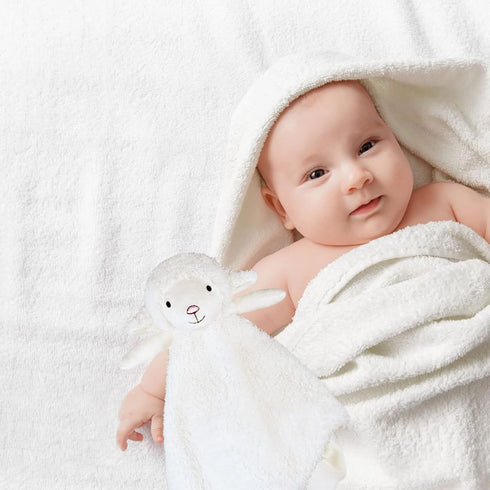Baby White Lamb Soft Stuffed Animal Security Blanket, Plush Sheep Lovey Blanket, Baby Shower Gift, 14"