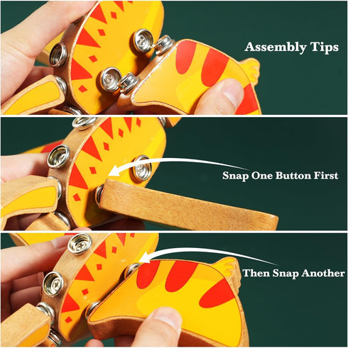 HUZU 3-5, 5-8, Dinosaur Building Blocks, Wooden Dino Snap Blocks, Snap Dinosaur Toys for Kids Fine Motor Skills STEM