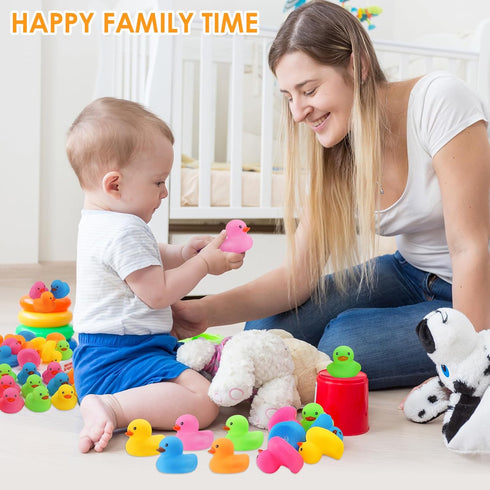Ensbelei 50Pcs Summer Mini Rubber Duck Bath Toys, Multicolor Bath Ducks Bulk Float Duck Baby Bath Toy for Shower