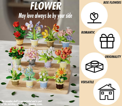 Jollcnoia 12 Set Mini Flower Potted Plant Bonsai Building Toy Blocks Artificial Particle Flower Botanical