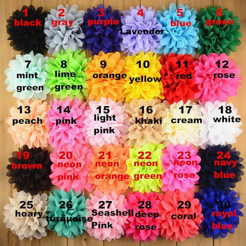 Fodattm 30PCS Women 30 Solid Colours 4" Chiffon Fabric Flowers for DIY Flower Headbands and Decorative Wedding Flowers