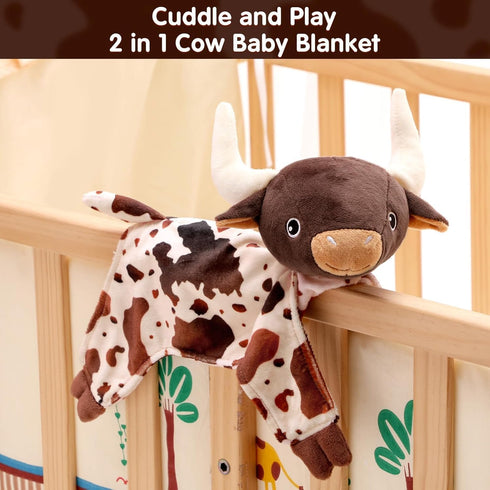 Longhorn Baby Security Blanket Lovey Baby Shower Cow Spotted Cowhide Print Stuffed Cow Snuggler First Birthday Unisex