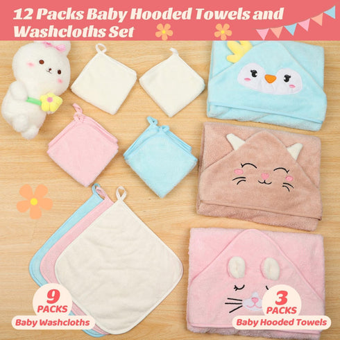 Sublaga 12 3 9 32x32 PCS Hooded Baby Towels, Soft Baby Towels, Absorbent Baby Bath Towels, PCS Baby Towels, and PCS