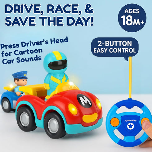 1-3, 18 Liberty Imports My First Cartoon RC Remote Control Cars for Toddlers Ages Radio Control Toy for Baby, Kids