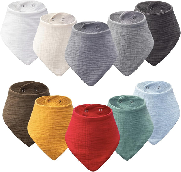 COOROBIN 10-Pack Baby Bandana Bibs, Soft 100% Cotton Absorbent Drool & Teething Bibs