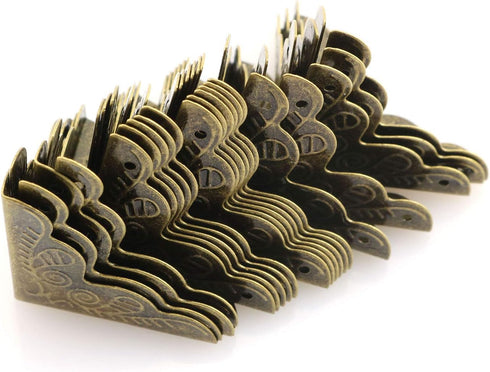 Tegg Box Corner Protector, 20PCS Antique Brass Triangle Rattan Carved Wood Case Edge Guard