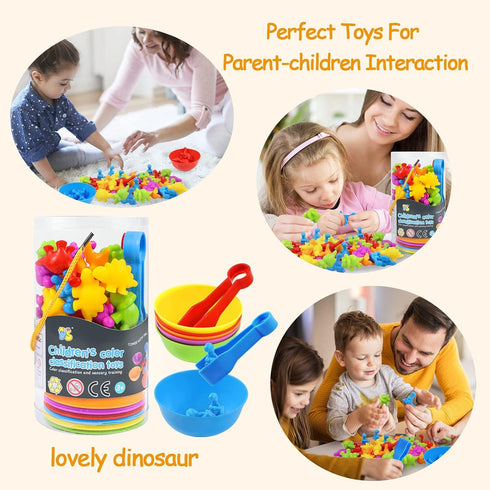 RAEQKS Counting Sorting Dinosaur Toys Montessori Sensory Matching Toy with Bowls, Preschool Learning Activities