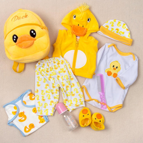 9pcs Set Backpack 17-22 Inch PEDOLLTREE Reborn Baby Dolls Clothes Accessories Yellow Duck with Diaper for Reborn Doll