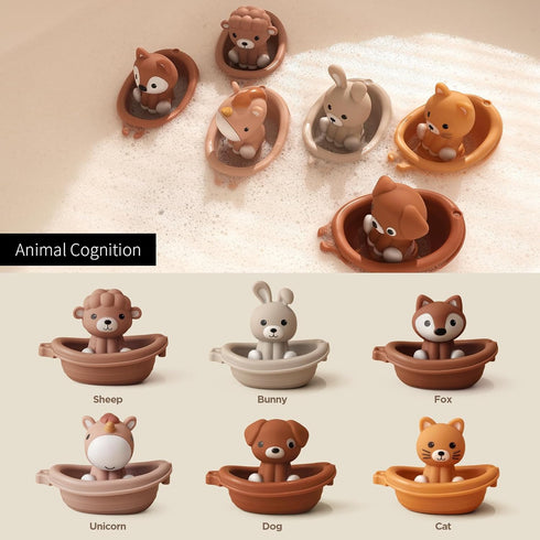 18M+Baby Set 12 Nueplay Bathtub Toys for Toddlers Bath Toys with Animal Finger Puppets Stackable Boat Train Gift
