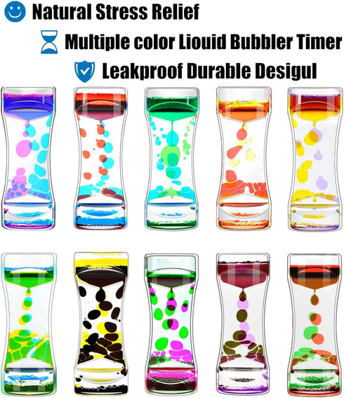 FKYTION Pack 8 Liquid Motion Bubbler Timer of Great Desktop Colorful Hourglass Liquid Bubbler Small Calming Relaxing