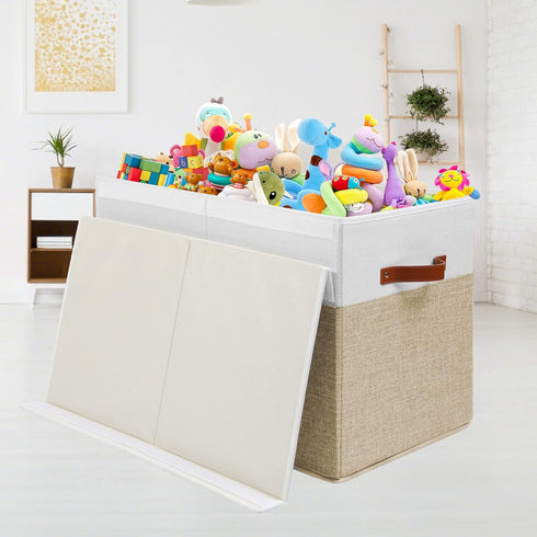 Gowee Closet, 25"x13" x16" Large Toy Storage Box with Lid, Sturdy Toys Storage Chest Bin Organizer Basket with Dividers