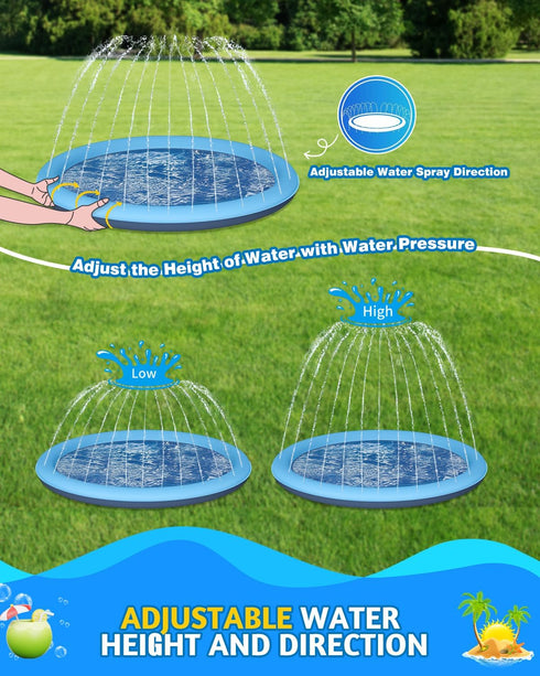 BoucyBudy 67" Summer 1-3 4-8 Dog Splash Pad, Heavy Duty Non-Slip Sprinkler Play Mat, Outdoor Water Toys for Toddlers