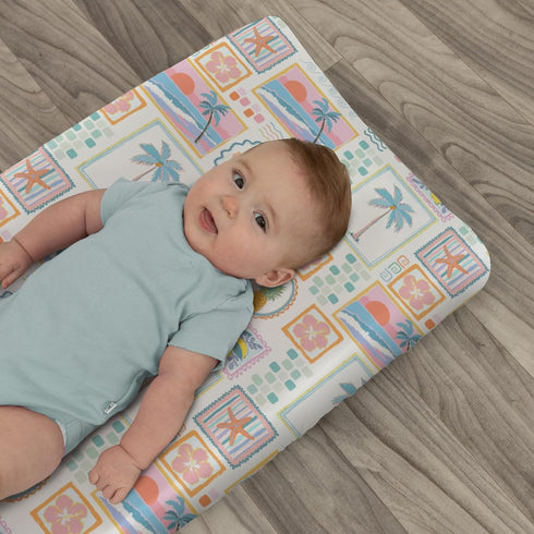 Summer 32''16'' Colorful Beach Patchwork Changing Pad Covers for Baby Girls Boys Bright Seashells Girly Fitted Change