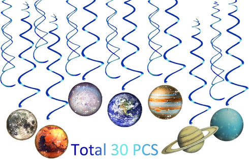Solar System Hanging Swirl Party Supplies, Space Themed Planets Birthday Banner for Boys Girls Kids - 30PCS