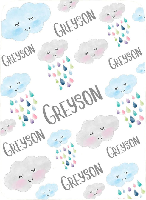 WolfeDesignPDD Custom Blanket, Newborn Gift, Rain Clouds Baby Blanket, Personalized Baby Blanket, Swaddle