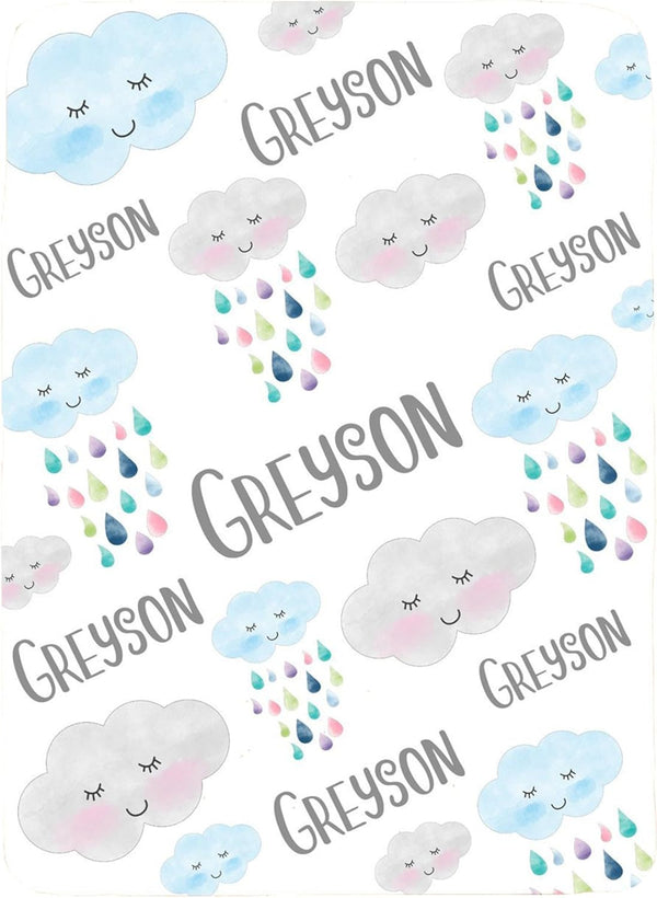 WolfeDesignPDD Custom Blanket, Newborn Gift, Rain Clouds Baby Blanket, Personalized Baby Blanket, Swaddle