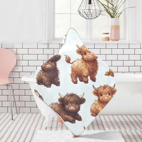 WELLDAY 30x30 Inch Highland Cows Hooded Baby Bath Towels, Cotton Soft Hooded Towel for Babies - Absorbent Baby Bath