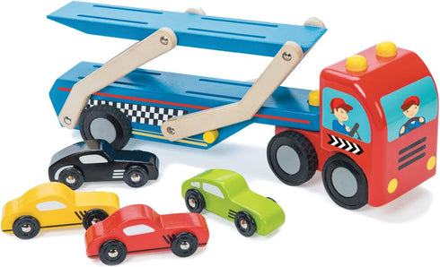 Le Toy Van Motors, Planes & Garages Race Car Transporter Set, Premium Wooden Toys for Kids Ages 3 and Up