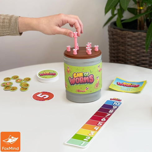 FoxMind Can of Worms Quick Math Game, On The Go Educational Preschool Game for Kids, 15 Minute Worm Toy Kids Board