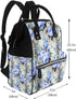 FSQDJLU Backpack Blue and Periwinkle Floral Diaper Bag for Women, Large Capacity Waterproof Travel Bag with Stroller