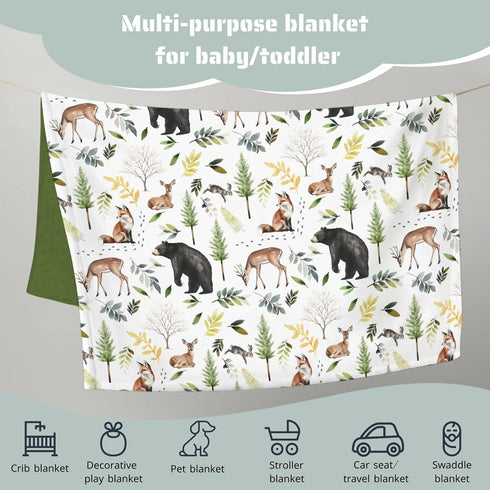 30 40 HawSkgFub Forest Woods Animal Friends Mink Baby Blankets Dotted Backing Boy Girl Shower Gift, Bear Deer Fox