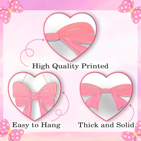 KOYILTD Pink Bow Decor Cute Bow Wooden Hanging Sign Pink Room Decoration Wooden Coquette Wall Art Preppy Room Decor
