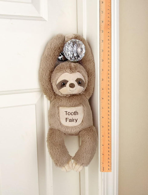 Bearington 12 inch Tooth Fairy Door Hanger - Lil' Sammy Sloth Tooth Holder Doll with Tooth Pocket Pouch