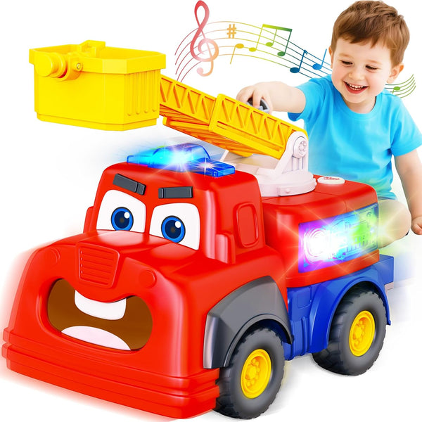 Hieoby Interactive Talking Fire Truck Toy for Toddlers 1-3, Musical Toy with Realistic