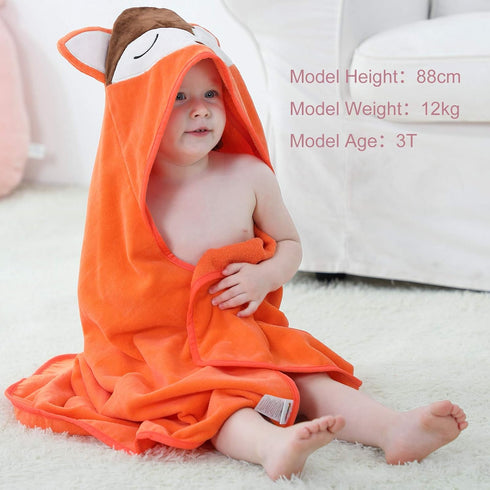 MICHLEY Animal Hooded Baby Towel Washcloth - Premium Cotton Bathrobe for Girls Boys 0-6T (Fox)