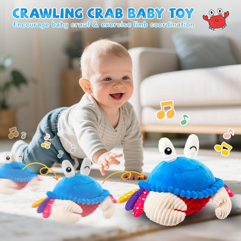 6-12 40 Tummy 1-3, Baby Toys Months, Musical Crawling Crab Plush Toy - Songs & Recording Feature, Dancing Walking