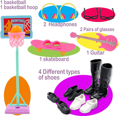 EuTengHao 44Pcs Doll Clothes for 12 Inch Boy Dolls, 27 Different Shirts & Accessories, Basketball, Skateboard Style
