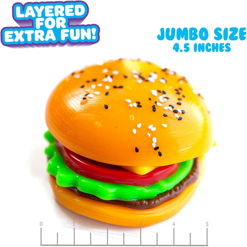 Mushmeez 3.5" Taba Squishy - Burger (Jumbo) Large, Super Soft & Sticky Layered TABA Squishies - Squish, Squeeze, Great