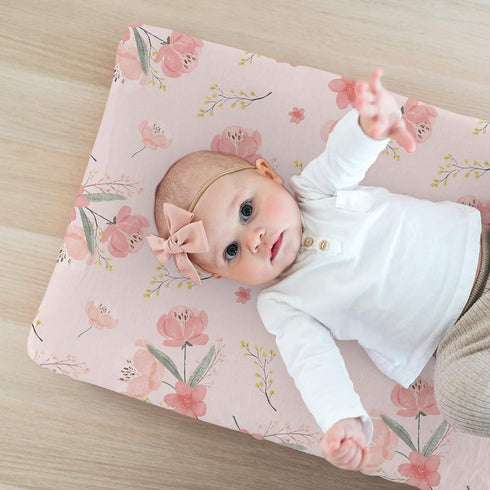 BROLEX Stretchy Changing Pad Covers 2 Pack for Baby Boys Girls, Jersey Knit, Pink Blossom