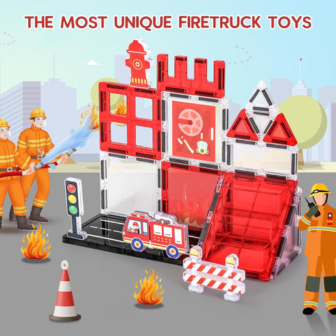 3-5 3-5, Magnetic Tiles, Firetruck Toys Years Old, Fire Trucks for Toddlers Magnetic Building Blocks for Kids, STEM