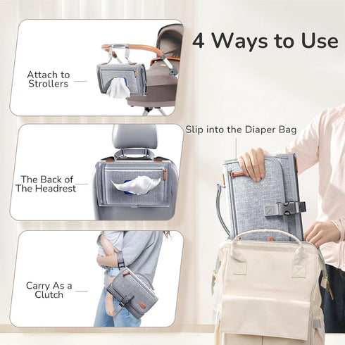 Portable Diaper Changing Pad for Baby, Detachable Travel Pad with Wipes Pocket, Gifts for Baby Shower