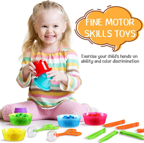 138 Pieces Fine Motor Skills Toys for Early Education, Sorting Counting Training Development for Ages 3+, Includes 8