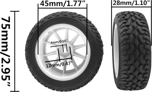 75mm/2.95'' Rubber Tires & Plastic Wheel Rims, 12mm Hex, Compatible with Traxxas HSP Tamiya HPI Kyosho 1/10 RC