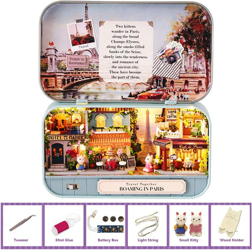 MAGQOO 3D Wooden Dollhouse Miniature DIY Kit with Furniture, 1:24 Box Theater Kit (Pack of 3)