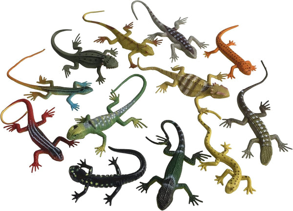 Plastic Lizard Toys - Realistic Rubber Reptile Figures for Halloween Party Decoration, 12Pcs