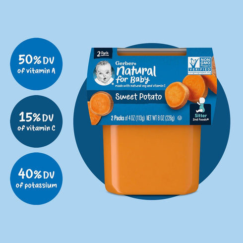 Gerber 2nd Food Baby Food Sweet Potato Puree, Natural & Non-GMO, 4 Ounce Tubs, 2 Count (Pack of 8)