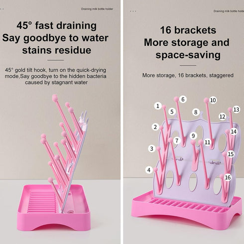 Generic 16-Hook Bottle Drying Rack - Folding Drainer, Organizer for Feeding Tubes, Kids Bottle Drying Rack Organizer