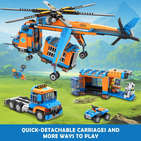 1356PCS Set Playset 6+ CUBIMANA City Jungle Adventurer Helicopter Building Toys - Forest Truck Adventure Building
