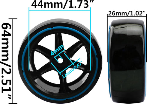 1/10 RC Drift Car Tires Hard Plastic Tyre & 12mm Hex Hub Wheel Rims 6 Spoke Compatible with Traxxas HSP Tamiya Kyosho